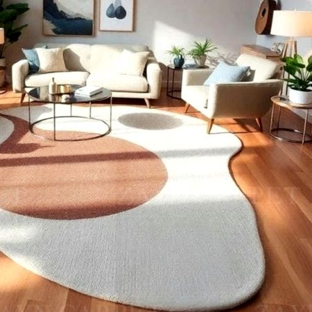 Handcrafted Neutral Freeform Circle Living Room Rug
